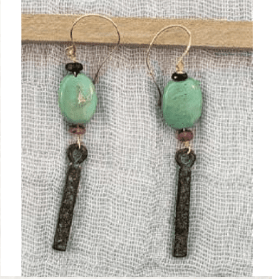 Silver Sparrow Jewelry Patina Turquoise With Rectangle Drop Earrings E27 PAT Borrego Outfitters