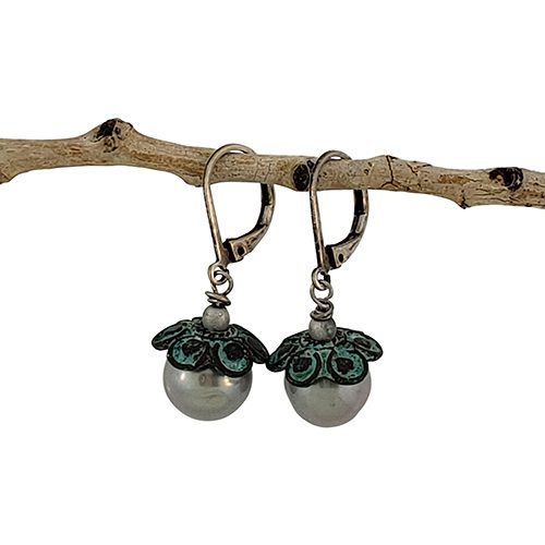 Silver Sparrow Jewelry Pearl With Decor Bead Cap Earrings E126 PAT Borrego Outfitters